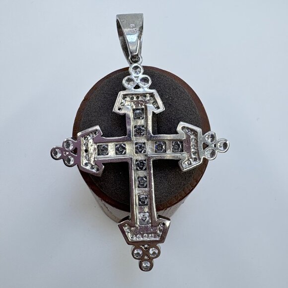 VTG Solid Sterling Silver 925 White Crystal Cross Pendant Size 3" Length - Picture 5 of 9